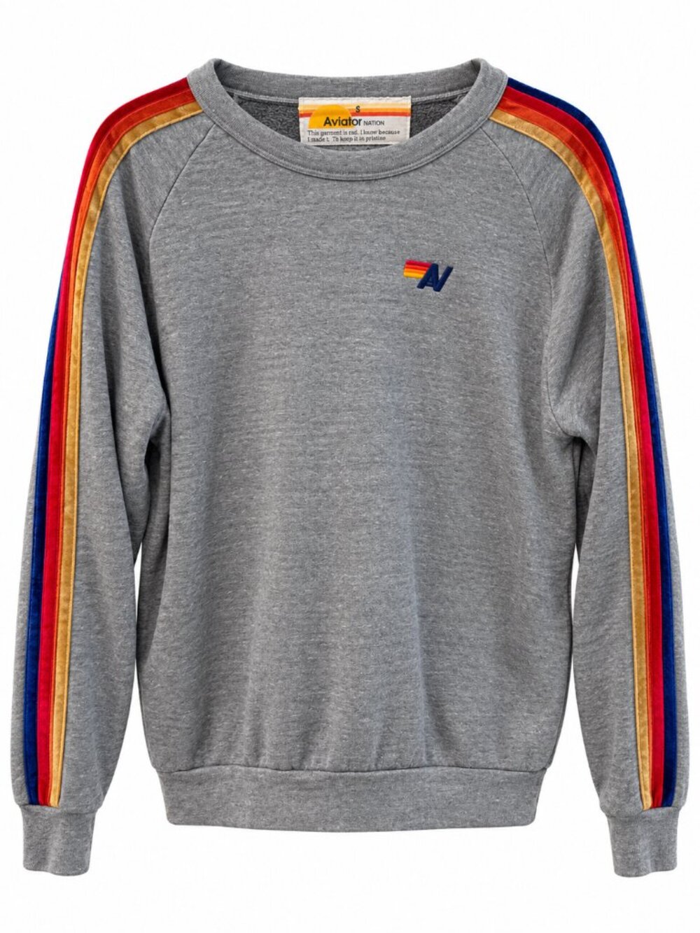 Aviator Nation Gray Rainbow Stripe Crewneck Sweatshirt Size Small Retro Logo